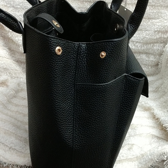 NEW A New Day Pebbled Vegan Leather Purse Bag Satchel Expandable Side Snap Black - Picture 2 of 7